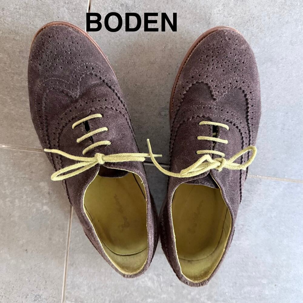 Boden Women’s 37 (6.5) Brown Suede Oxford Shoes Lime Green Laces CLEAN CONDITION